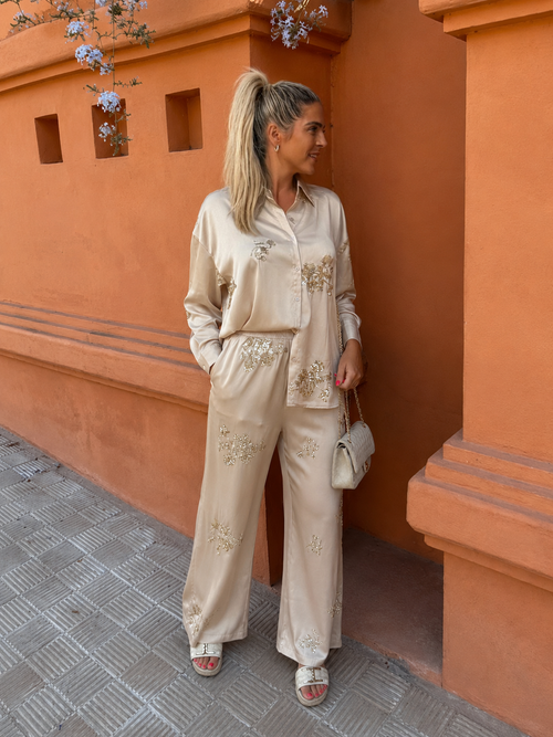 By Hilke Satin Suit Beige