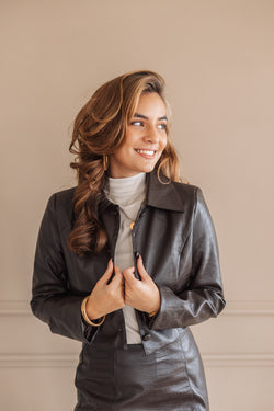 By Hilke Leather Look Jacket Chocolate