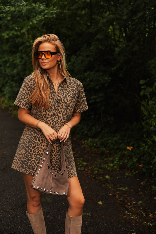 By Hilke Denim Dress Leopard