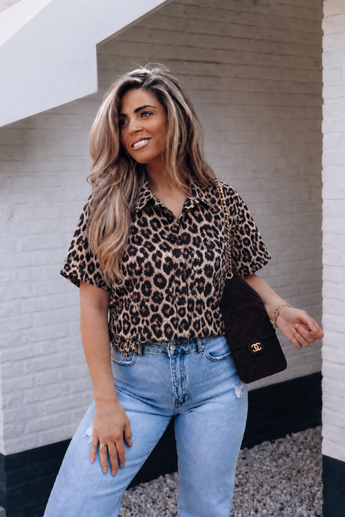 By Hilke Leopard Denim Blouse