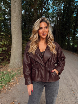 By Hilke Leather Peplum Jacket Bordeaux