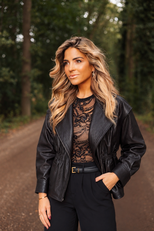 By Hilke Leather Peplum Jacket Black