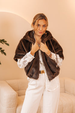 By Hilke Furry Coat Sofia Brown