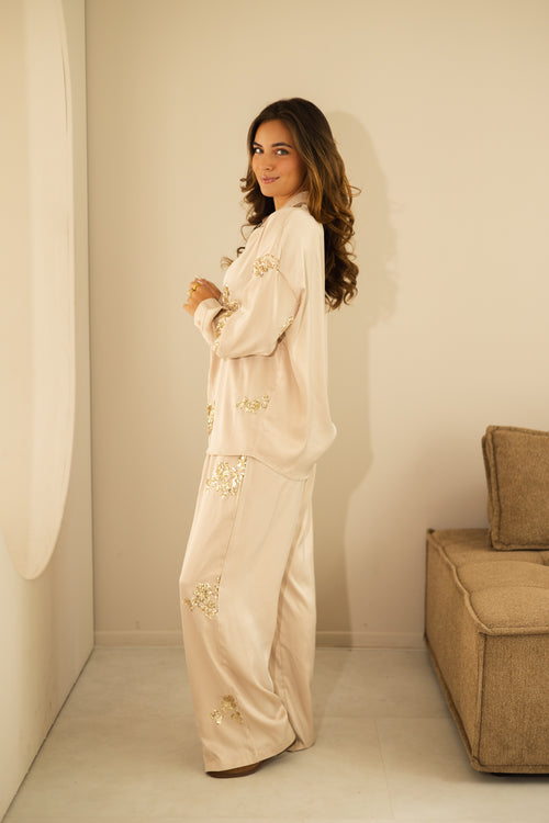 By Hilke Satin Suit Beige
