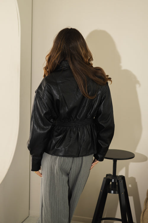 By Hilke Leather Peplum Jacket Black