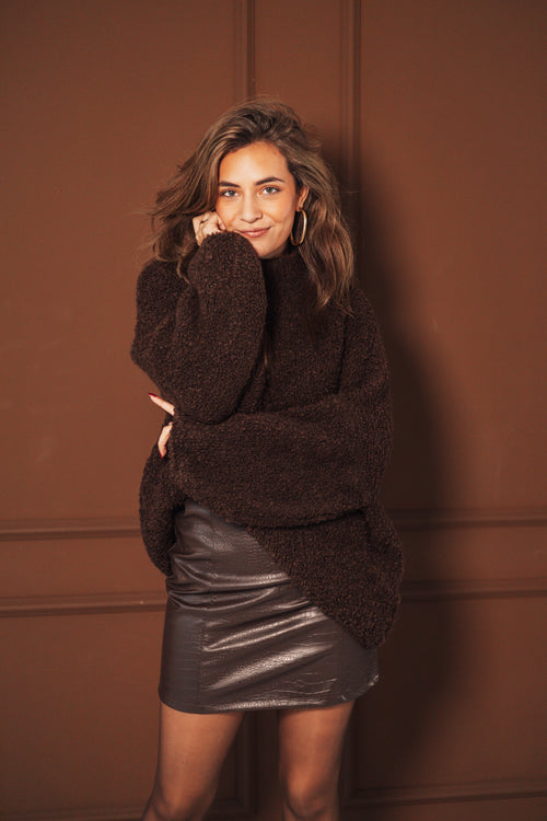 By Hilke Leather Look Skirt Chocolate