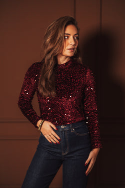 By Hilke Sequin Top Mirae Red