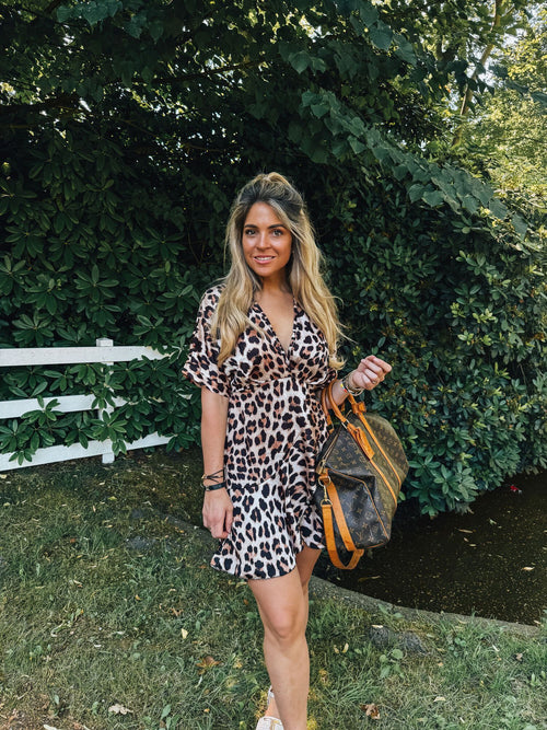 By Hilke Satin Dress Leopard