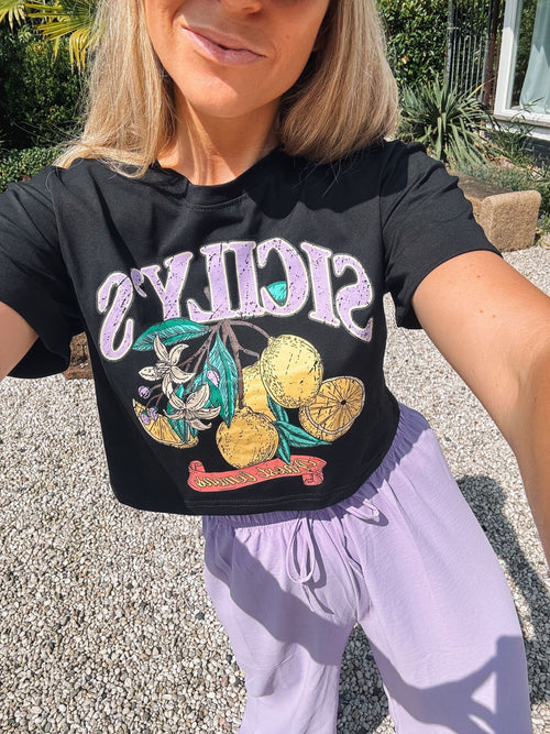 By Hilke Cropped Shirt Lemon Black