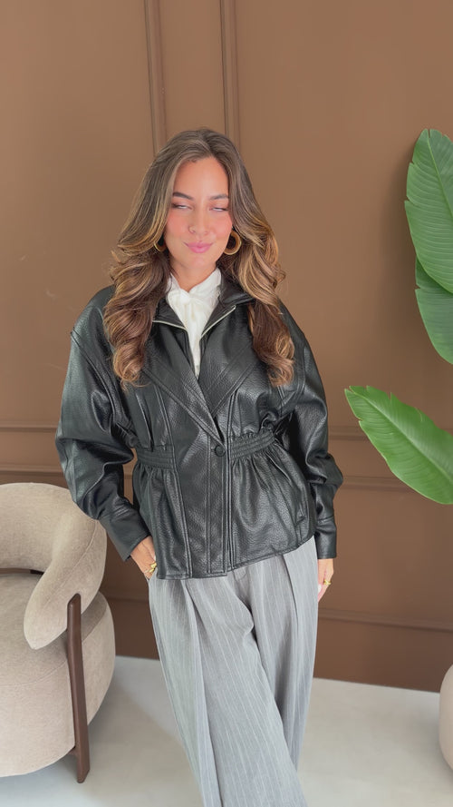 By Hilke Leather Peplum Jacket Black