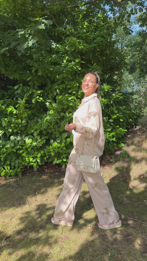 By Hilke Satin Suit Beige