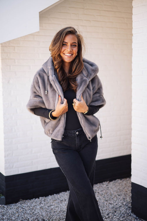 By Hilke Furry Coat Sofia Grey