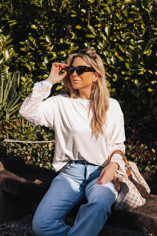 By Hilke Oversized Lace Shirt Cream