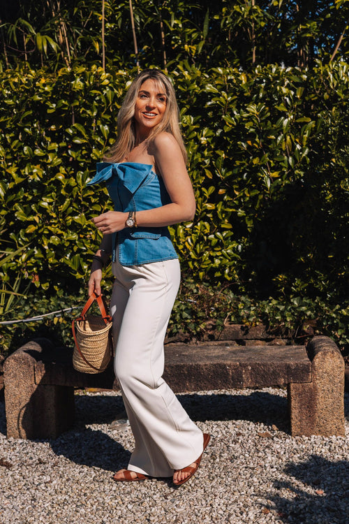 By Hilke Denim Top Bow