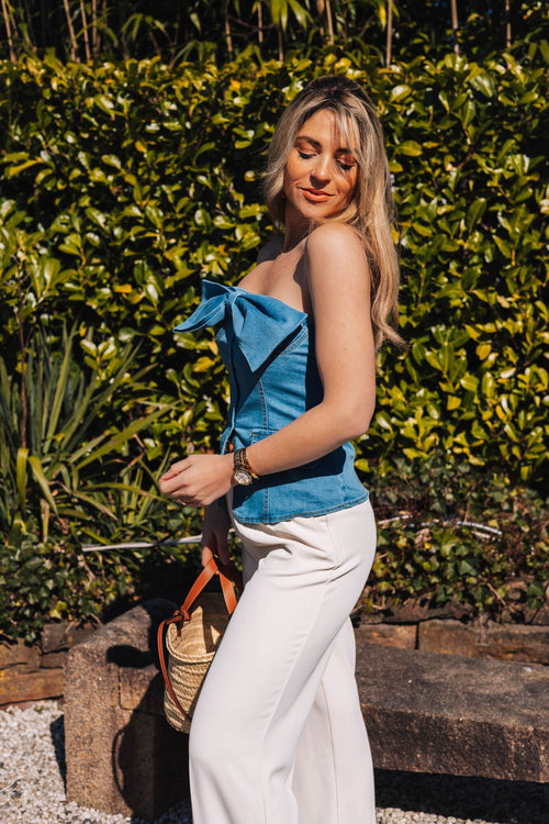 By Hilke Denim Top Bow