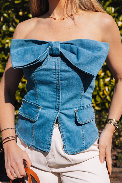 By Hilke Denim Top Bow